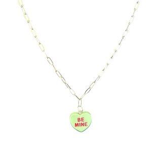 Conversation Hearts Be Mine Mint Green Heart Charm Silver Necklace Chain